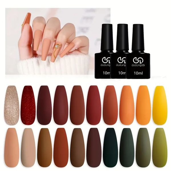 23pcs gel nail polish set, 20 color autumn gel polish with 3pcs base coat & matte coat & glossy coat, for home salon nail art diy
23pcs gel nail polish set, 20 color autumn gel polish with 3pcs base coat & matte coat & glossy coat, for home salon nail art diy