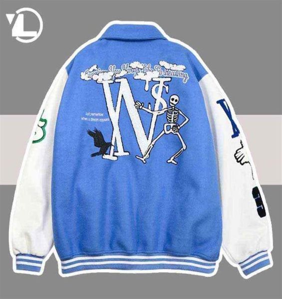 skeleton flocking baseball jacket men women blue hip hop streetwear patchwork varsity jackets loose bomber college coats g12722075, Black;brown
skeleton flocking baseball jacket men women blue hip hop streetwear patchwork varsity jackets loose bomber college coats g12722075, Black;brown