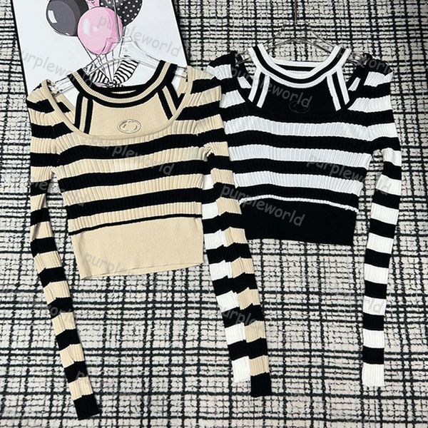 womens knitted vest smock fashion slim black white striped design two piece sweater set
womens knitted vest smock fashion slim black white striped design two piece sweater set