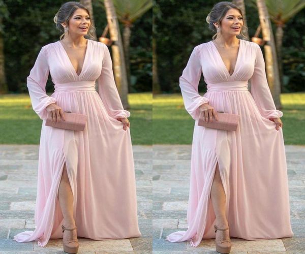 light pink chiffon evening dresses deep v neck long sleeves prom dress side split a line bride party gowns7012403, Black;red
light pink chiffon evening dresses deep v neck long sleeves prom dress side split a line bride party gowns7012403, Black;red