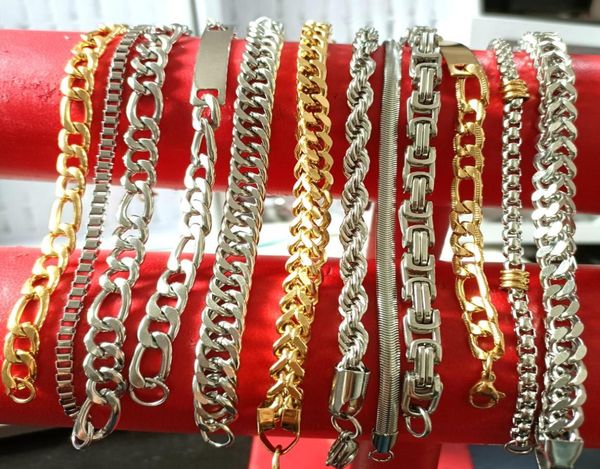 10pcslot mix chain link stainless steel bracelet man punk wristbands cuff bangle whole party jewelry favor silver gold9570744, Black
10pcslot mix chain link stainless steel bracelet man punk wristbands cuff bangle whole party jewelry favor silver gold9570744, Black