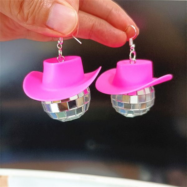 pink cowboy hat disco ball mirror dangle earrings for women silver color vintage fashion party jewelry
pink cowboy hat disco ball mirror dangle earrings for women silver color vintage fashion party jewelry