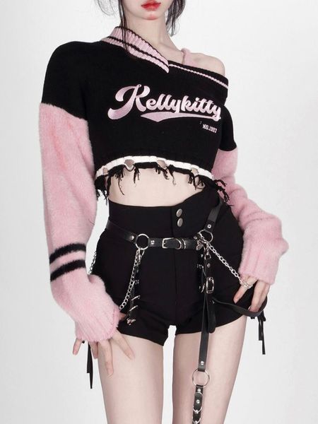 women's sweaters deeptown y2k harajuku pink striped cropped sweater women fashion embroidery knitted jumper v-neck long sleeve pullover, White;black
women's sweaters deeptown y2k harajuku pink striped cropped sweater women fashion embroidery knitted jumper v-neck long sleeve pullover, White;black