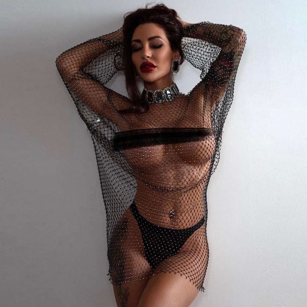 summer dress womens fashion diamond studded round sleeve fishnet long babes one step, Black;gray
summer dress womens fashion diamond studded round sleeve fishnet long babes one step, Black;gray