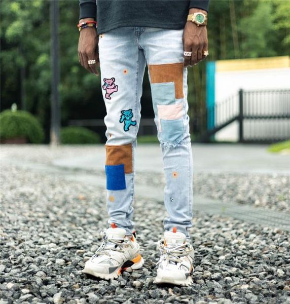 mens high street bear embroidered patch jeans european and american trendy brand washed hole trousers9758666, Blue
mens high street bear embroidered patch jeans european and american trendy brand washed hole trousers9758666, Blue
