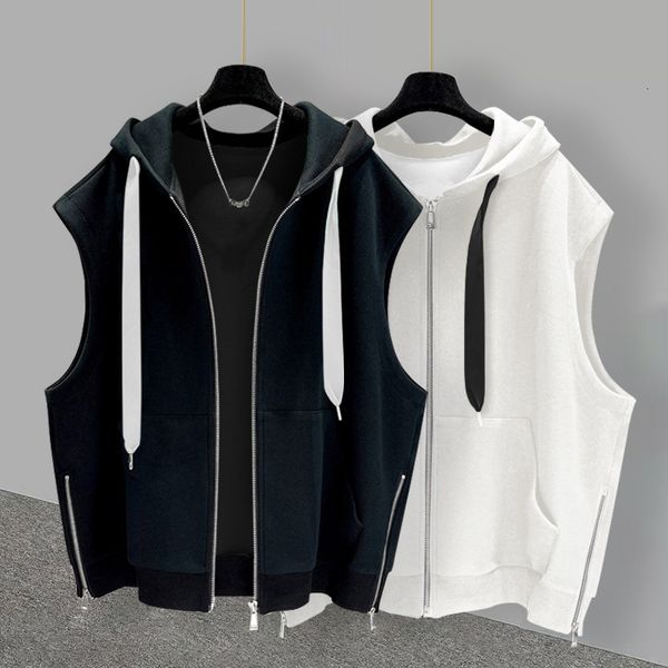 men' tank fashion brand hooded zipper vest summer outwear trend versatile cool solid casual sports loose oversized 230810, White;black
men' tank fashion brand hooded zipper vest summer outwear trend versatile cool solid casual sports loose oversized 230810, White;black