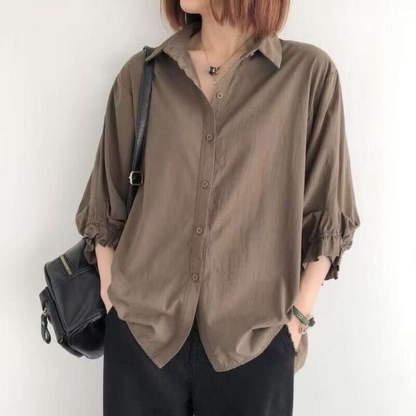 style lantern sleeve shirt for women korean middle loose large size thin three quarter, White
style lantern sleeve shirt for women korean middle loose large size thin three quarter, White