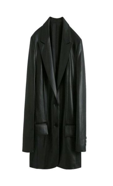 women 2021 fashion faux leather loose blazers coat vintage long sleeve pockets back vents female outerwear chic women039s 3877128, White;black
women 2021 fashion faux leather loose blazers coat vintage long sleeve pockets back vents female outerwear chic women039s 3877128, White;black