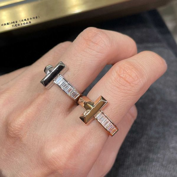 eller new double t wide square diamond ring v gold plated mijin cnc precision engraving advanced sense for women, Silver
eller new double t wide square diamond ring v gold plated mijin cnc precision engraving advanced sense for women, Silver