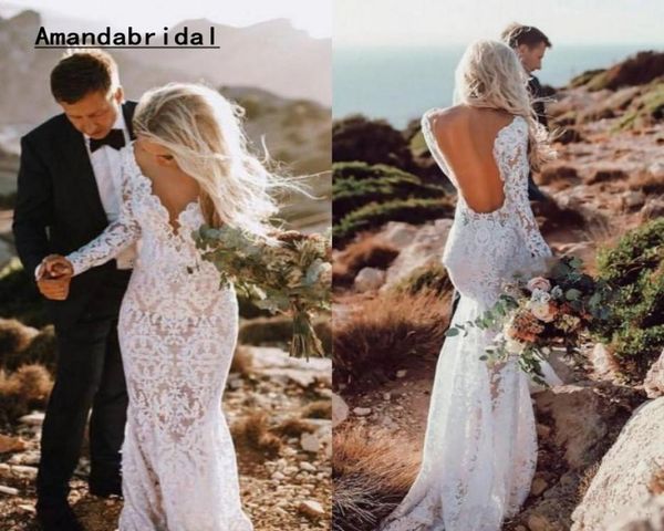 amandabridal lace wedding dresses mermaid long sleeves floor length backless beach boho garden bridal gowns see through1909865, White 
amandabridal lace wedding dresses mermaid long sleeves floor length backless beach boho garden bridal gowns see through1909865, White