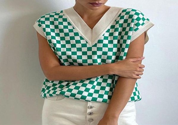 ladies autumn winter plaid sweater women vest pullover casual loose streetwear women sweaters knitted female waistcoat chic 3515605, White;black
ladies autumn winter plaid sweater women vest pullover casual loose streetwear women sweaters knitted female waistcoat chic 3515605, White;black