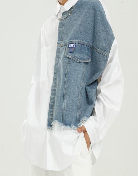 men039s casual shirts men autumn fashion loose long sleeve denim splice shirt male streetwear hip hop vintage dress7833735, White;black
men039s casual shirts men autumn fashion loose long sleeve denim splice shirt male streetwear hip hop vintage dress7833735, White;black