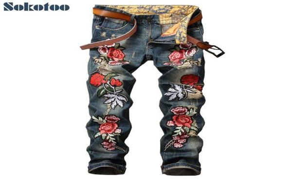 men039s jeans sokotoo flower embroidery patch ripped casual hole slim straight distressed denim pants5874591, Blue
men039s jeans sokotoo flower embroidery patch ripped casual hole slim straight distressed denim pants5874591, Blue
