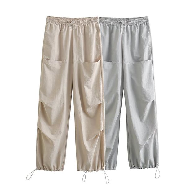 women's pants s yenkye summer women pockets nylon vintage elastic mid waist pleated hem adjustable versatile female trousers 230809, Black;white
women's pants s yenkye summer women pockets nylon vintage elastic mid waist pleated hem adjustable versatile female trousers 230809, Black;white