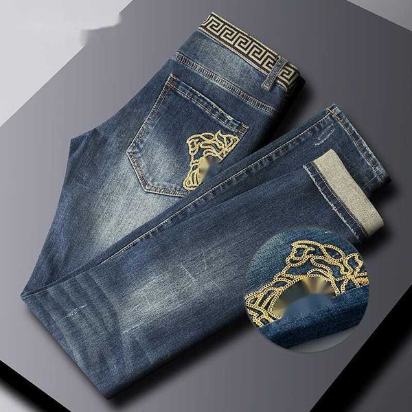 fashion mens straight leg jeans medusa embroidered denim pants designer jeans fashion casual wear resistant pants, Blue
fashion mens straight leg jeans medusa embroidered denim pants designer jeans fashion casual wear resistant pants, Blue
