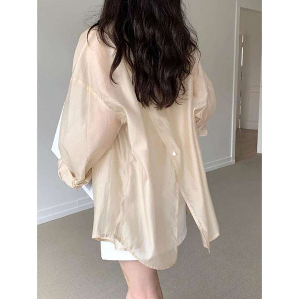 design sense niche long sleeved shirt with a slit on the back female loose pure color sunblock clothing summer, White
design sense niche long sleeved shirt with a slit on the back female loose pure color sunblock clothing summer, White