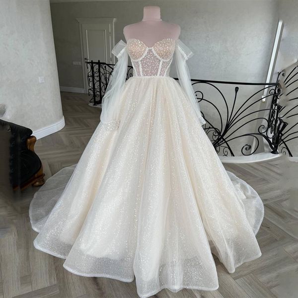 shiny champagne sweetheart backless a-line wedding dress luxury beading belt vestido de long sleeved vintage bridal gown, White
shiny champagne sweetheart backless a-line wedding dress luxury beading belt vestido de long sleeved vintage bridal gown, White