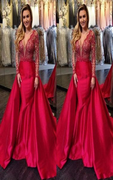 fashion 2019 red satin mermaid overskirts evening dresses with detachable train turkey lace long sleeve prom gowns v neck formal p4657862, Black;red
fashion 2019 red satin mermaid overskirts evening dresses with detachable train turkey lace long sleeve prom gowns v neck formal p4657862, Black;red