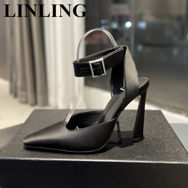 dress shoes fashion high heels satin slingbacks shoe square toe pumps crystal buckle brand design lady footwear 2023 size 42 230809, Black
dress shoes fashion high heels satin slingbacks shoe square toe pumps crystal buckle brand design lady footwear 2023 size 42 230809, Black