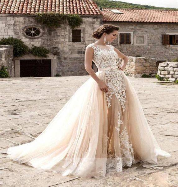 champagne 3d lace beach wedding dresses with detachable train applique sheer see through skirt mermaid wedding dress plus size bri7718101, White
champagne 3d lace beach wedding dresses with detachable train applique sheer see through skirt mermaid wedding dress plus size bri7718101, White