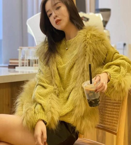 womens winter sweaters chic patchwork fur coat pull femme korean fashion knit pullovers loose temperament jumper 20229772381, White;black 
womens winter sweaters chic patchwork fur coat pull femme korean fashion knit pullovers loose temperament jumper 20229772381, White;black
