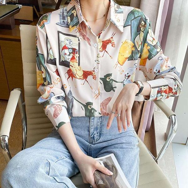 spring korean shirt version of the large size fat mm chiffon printed womens loose long sleeved, White
spring korean shirt version of the large size fat mm chiffon printed womens loose long sleeved, White