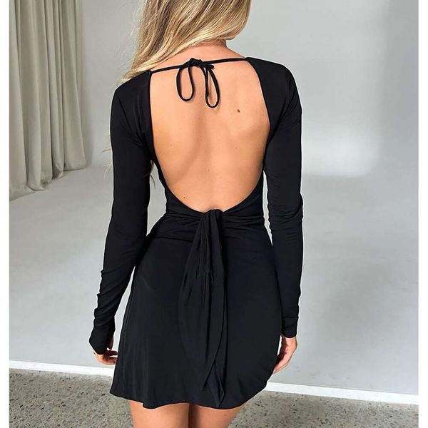 item title womens backless strap up long sleeved dress with slit collar, Black;gray
item title womens backless strap up long sleeved dress with slit collar, Black;gray