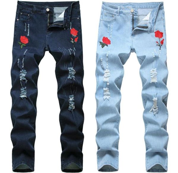 men039s jeans rose embroidered for men designer fashion skinny pencil pants holes blue denim spring autumn9440929
men039s jeans rose embroidered for men designer fashion skinny pencil pants holes blue denim spring autumn9440929
