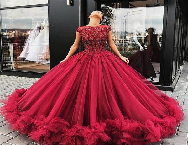 dark red burgundy lace applique crystal beaded cap sleeves quinceanera ball gown dresses ruffles tulle puffy party prom evening go7668853, Blue;red 
dark red burgundy lace applique crystal beaded cap sleeves quinceanera ball gown dresses ruffles tulle puffy party prom evening go7668853, Blue;red