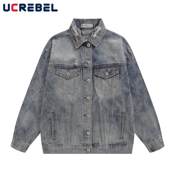 mens jackets vintage washed distressed denim jacket streetwear ripped hole single breasted casual outerwear 230809, Black;brown
mens jackets vintage washed distressed denim jacket streetwear ripped hole single breasted casual outerwear 230809, Black;brown