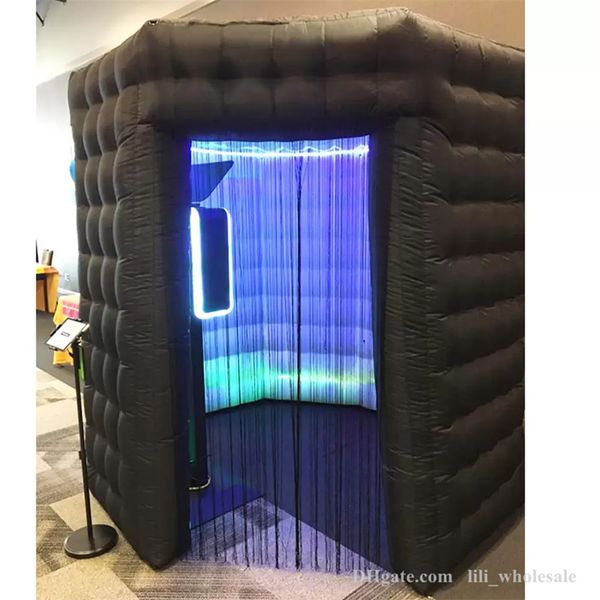 Image of wholesale Free ship LED lighting Black octagon inflatable photo booth tent enclosure photobooth for rental with 1 door