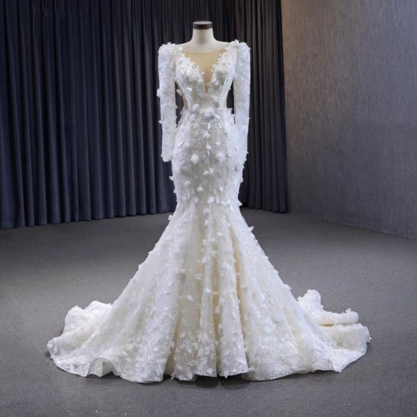 new classic scoop neck long sleeve mermaid wedding dress 2023 gorgeous appliques lace flower train princsss bridal gown, White
new classic scoop neck long sleeve mermaid wedding dress 2023 gorgeous appliques lace flower train princsss bridal gown, White