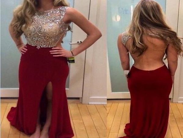2016 new vestidos burgundy split formal evening prom dresses wear illusion neck sleeveless open back backless crystal beads long p8497242, Black;red
2016 new vestidos burgundy split formal evening prom dresses wear illusion neck sleeveless open back backless crystal beads long p8497242, Black;red