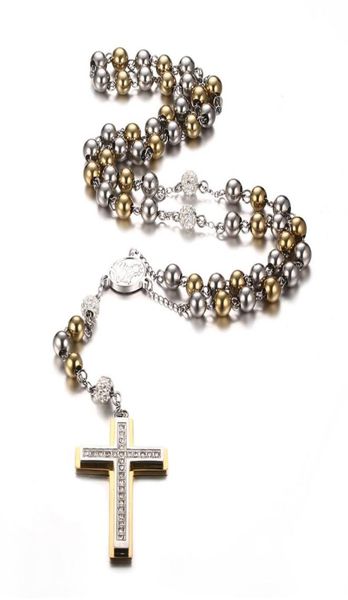 bling gold plated stainless steel two tone rosary chain necklace with crystal zirconia pave double layer cross pendant 27quot78453273, Silver
bling gold plated stainless steel two tone rosary chain necklace with crystal zirconia pave double layer cross pendant 27quot78453273, Silver