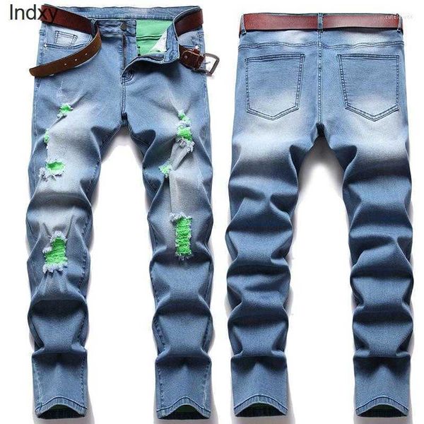 men's jeans tide straight leg pants korean trend hole begga denim ruined r casual trousers large size, Blue
men's jeans tide straight leg pants korean trend hole begga denim ruined r casual trousers large size, Blue