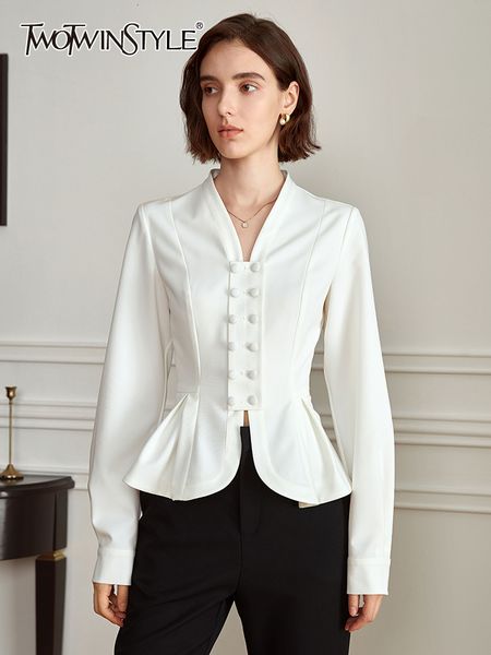 women's blouses shirts twotwinstyle solid minimalist temperament casual for women v neck long sleeve patchwork double breasted blouse f, White
women's blouses shirts twotwinstyle solid minimalist temperament casual for women v neck long sleeve patchwork double breasted blouse f, White