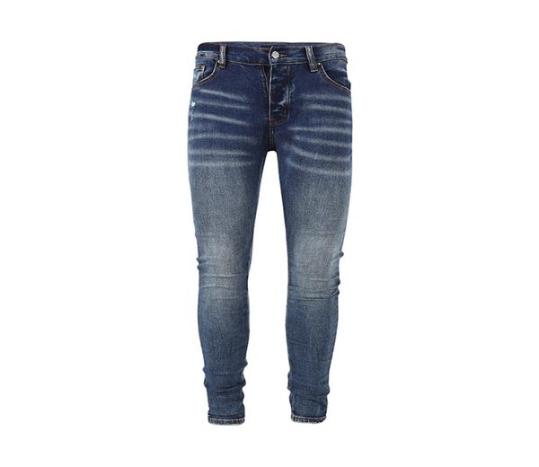 mens jeans dark blue plain washed button placket casual slim pants8008599