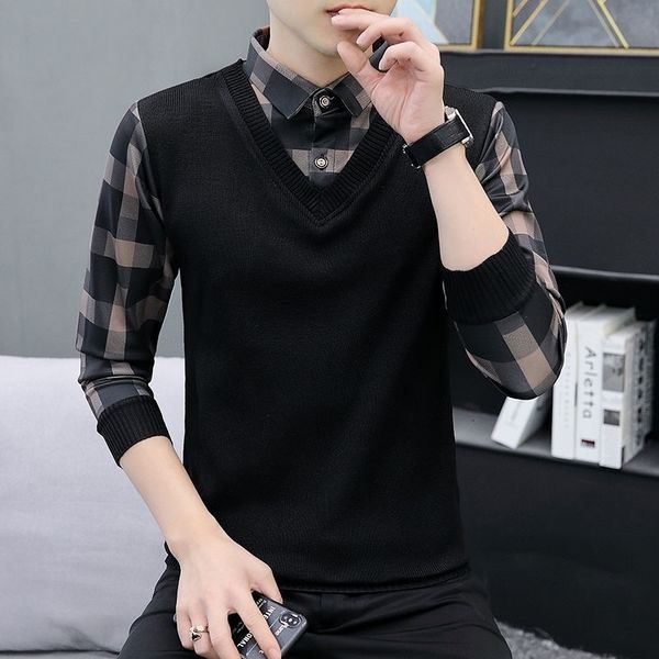 men's sweaters stylish lapel button spliced lattice knitted fake two pieces sweater clothing autumn oversized casual pullovers 230809, White;black
men's sweaters stylish lapel button spliced lattice knitted fake two pieces sweater clothing autumn oversized casual pullovers 230809, White;black