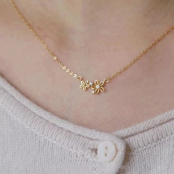 s925 sterling silver-plated 14k gold necklace, two flowers japanese and korean girls simple temperament daily collarbone chain
s925 sterling silver-plated 14k gold necklace, two flowers japanese and korean girls simple temperament daily collarbone chain