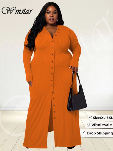 plus size dresses wmstar size women fall winter clothes button loose solid v neck long elegant maxi dress wholesale drop 230809, Black
plus size dresses wmstar size women fall winter clothes button loose solid v neck long elegant maxi dress wholesale drop 230809, Black