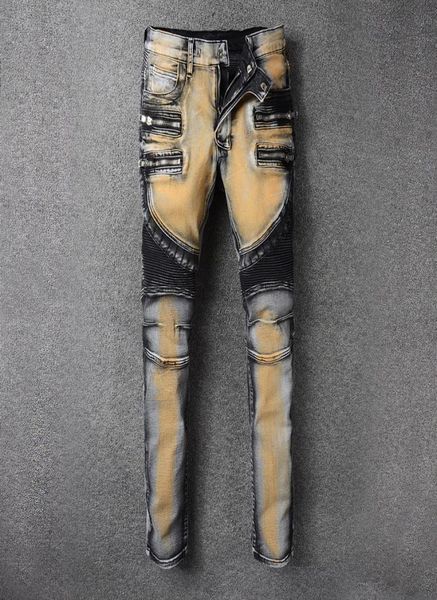 new designer men jeans gray yellow color slim fit denim motorcycle pants high street bal brand biker jeans homme8756611, Blue
new designer men jeans gray yellow color slim fit denim motorcycle pants high street bal brand biker jeans homme8756611, Blue