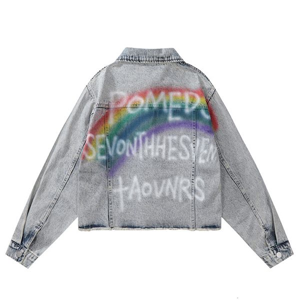 men's jackets spring and autumn rainbow letter printing denim jacket pocket lapel casual loose coat couple street hip hop harajuku 230, Black;brown
men's jackets spring and autumn rainbow letter printing denim jacket pocket lapel casual loose coat couple street hip hop harajuku 230, Black;brown