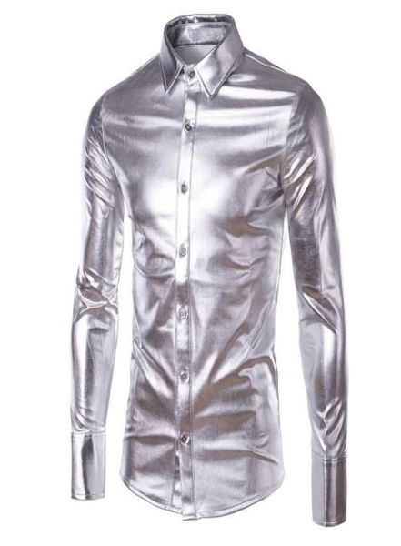 men039s dress shirts gold silver shiny leather coating shirt men clubwear fashion long sleeve button up punk style hip hop 8709648, White;black
men039s dress shirts gold silver shiny leather coating shirt men clubwear fashion long sleeve button up punk style hip hop 8709648, White;black