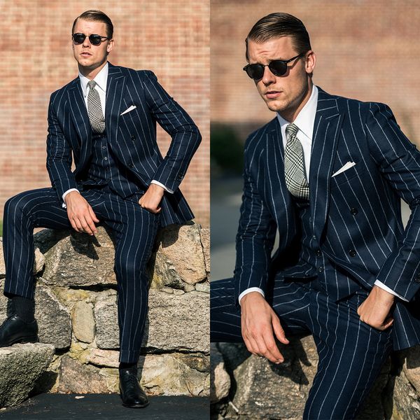 striped tuxedos suits for men wedding slim fit groom wear jacket vest with pants 3 pieces peaked lapel costume made, Black;gray
striped tuxedos suits for men wedding slim fit groom wear jacket vest with pants 3 pieces peaked lapel costume made, Black;gray
