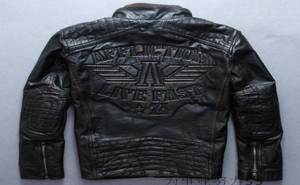 2018 affliction motorcycle leather jackets short style back embroidery a letter limited edition genuine leather jacket2388284, Black