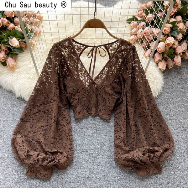 women's blouses shirts spring blackwhitebrown lace blouse women elegant v-neck puff long sleeve open back short female party blusas 23, White
women's blouses shirts spring blackwhitebrown lace blouse women elegant v-neck puff long sleeve open back short female party blusas 23, White