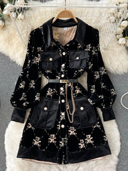 basic casual dresses autumn fashion temperament velvet woman dress cute bear print lace-up waist long sleeve short dresses women button-up v, Black;gray
basic casual dresses autumn fashion temperament velvet woman dress cute bear print lace-up waist long sleeve short dresses women button-up v, Black;gray