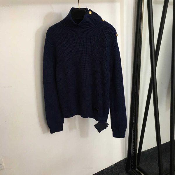 long sleeve pullover high collar sweater designer women clothing size s-l gold buckle split open shoulder girl knit shirt aug08, White;black
long sleeve pullover high collar sweater designer women clothing size s-l gold buckle split open shoulder girl knit shirt aug08, White;black