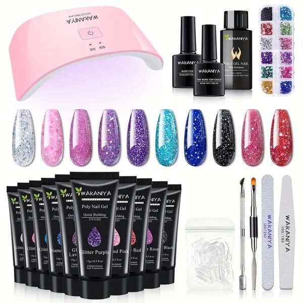 gorgeous nail art at home: 10 glitter colors poly gel nail kit with uv lamp, slip solution, and rhinestones - perfect christmas gift for beg
gorgeous nail art at home: 10 glitter colors poly gel nail kit with uv lamp, slip solution, and rhinestones - perfect christmas gift for beg