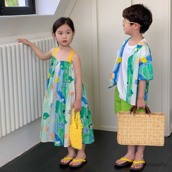 family matching outfits brother shirt sister dress 2023 summer boy girl ink painting suspenders clothes family matching outfits sibling look, Blue
family matching outfits brother shirt sister dress 2023 summer boy girl ink painting suspenders clothes family matching outfits sibling look, Blue